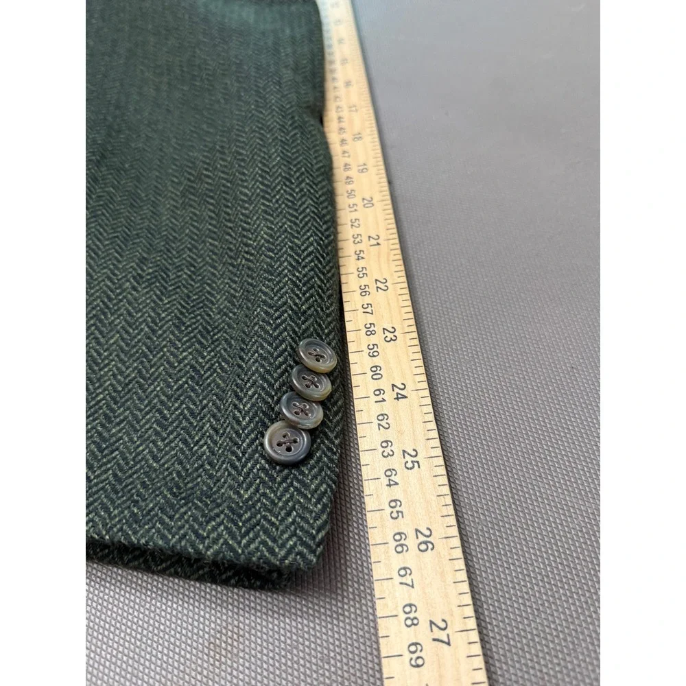 Burberry London Mens 44L Long Wool Tweed Herringbone Blazer Sport Coat Green